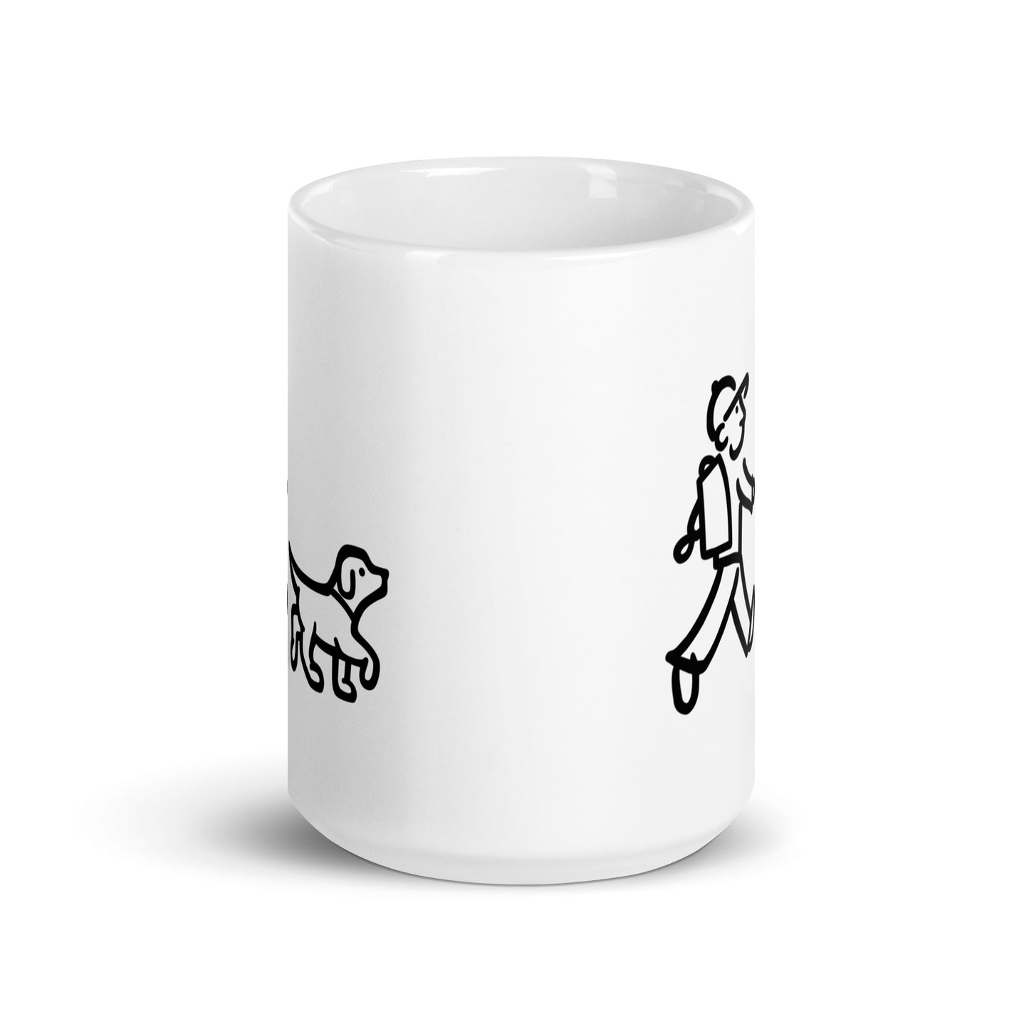 Walking Man and Walking Dog (No Leash) Coffee Mug - White Glossy Mug