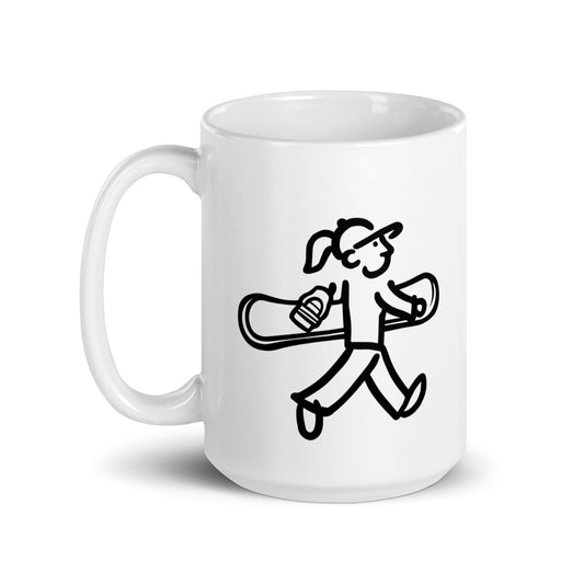 Walking Woman goes Snowboarding Coffee Mug - White Glossy Mug