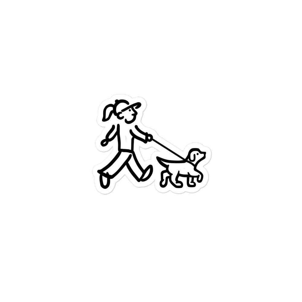 Walking Woman with Walking Dog with Leash - Bubble-free Stickers