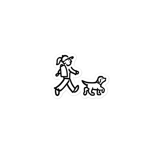 Walking Woman and Walking Dog (No Leash) - Bubble-free Stickers