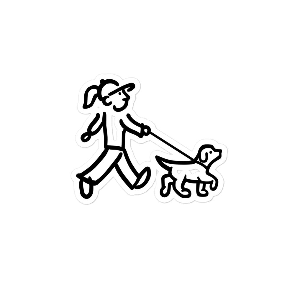 Walking Woman with Walking Dog with Leash - Bubble-free Stickers