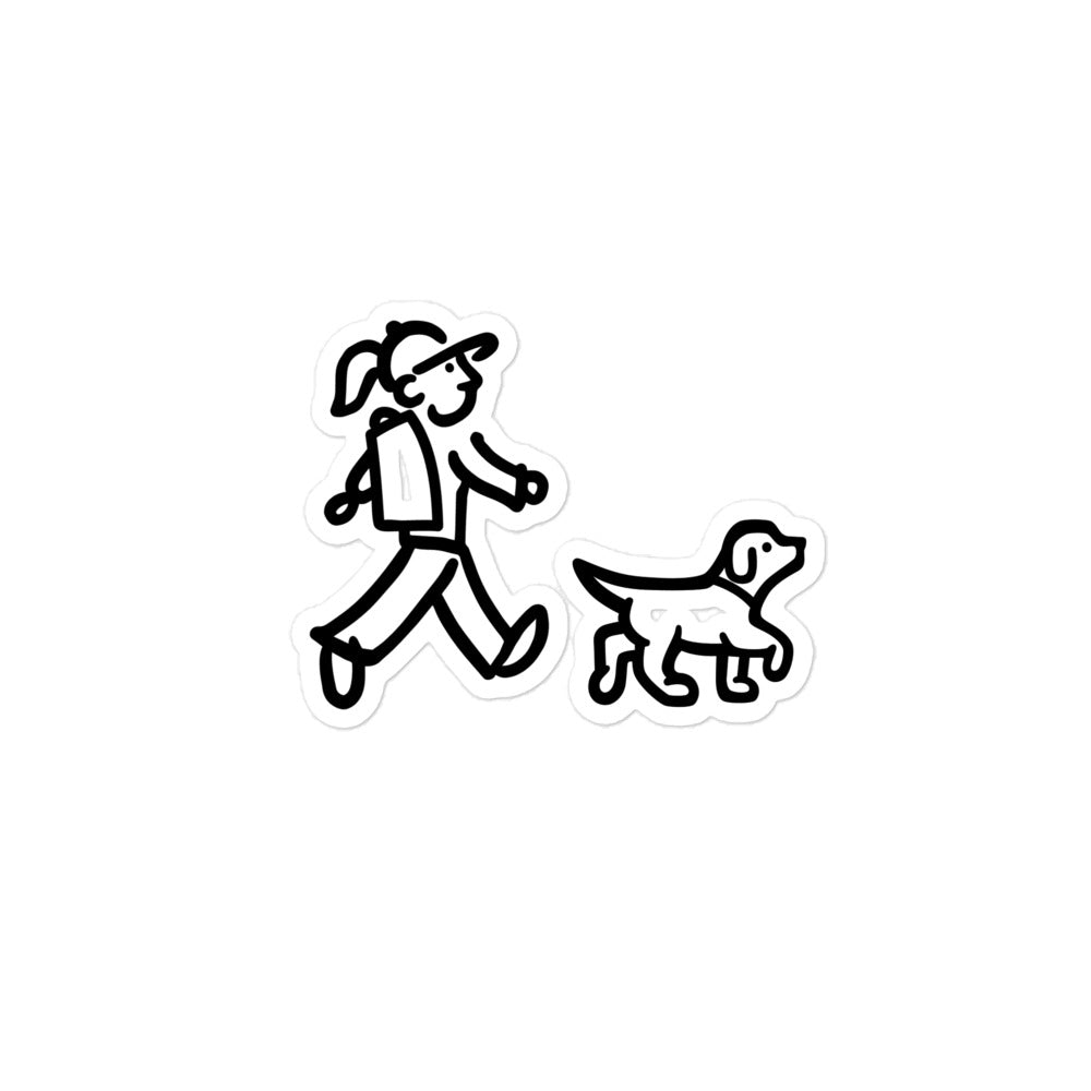 Walking Woman and Walking Dog (No Leash) - Bubble-free Stickers