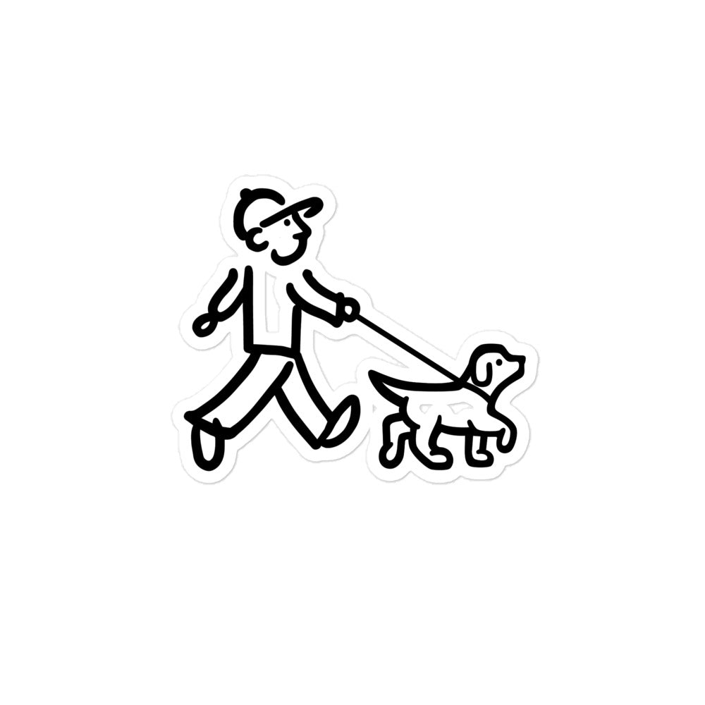 Walking Man walks his Dog with Leash - Bubble-free Stickers