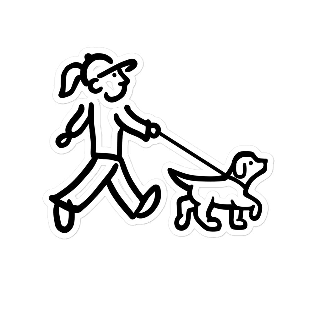 Walking Woman with Walking Dog with Leash - Bubble-free Stickers