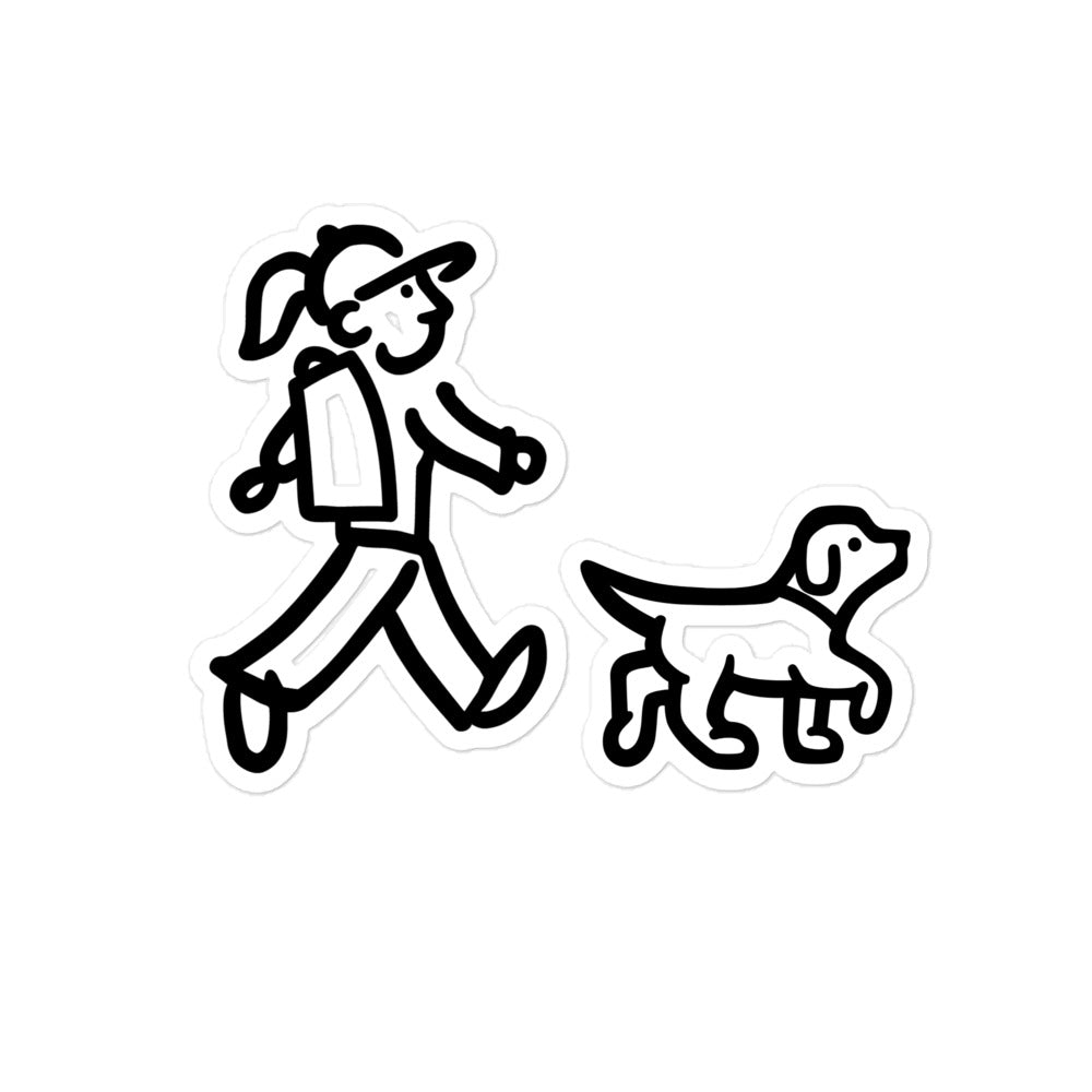 Walking Woman and Walking Dog (No Leash) - Bubble-free Stickers