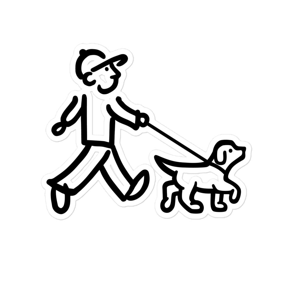 Walking Man walks his Dog with Leash - Bubble-free Stickers