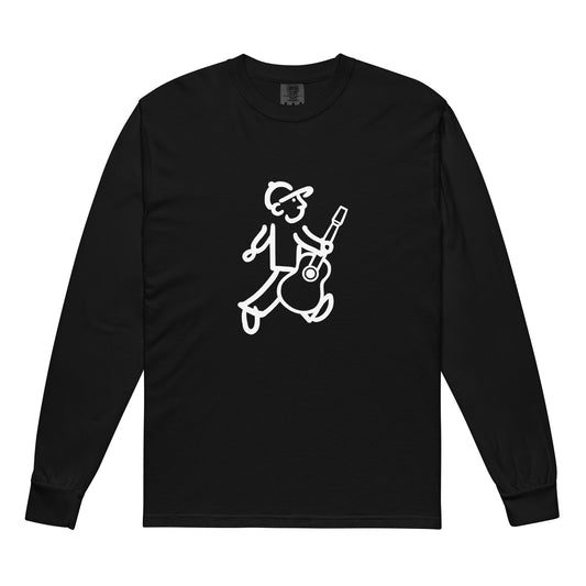 Walking Man plays the Guitar White - Garment-Dyed Heavyweight Long-Sleeve T-Shirt