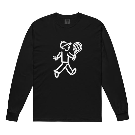 Walking Man plays Tennis White - Garment-Dyed Heavyweight Long-Sleeve T-Shirt