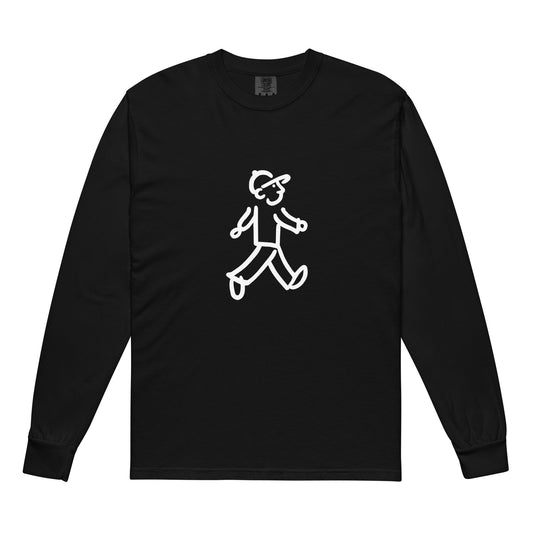 Walking Man takes a Walk White - Garment-Dyed Heavyweight Long-Sleeve T-Shirt