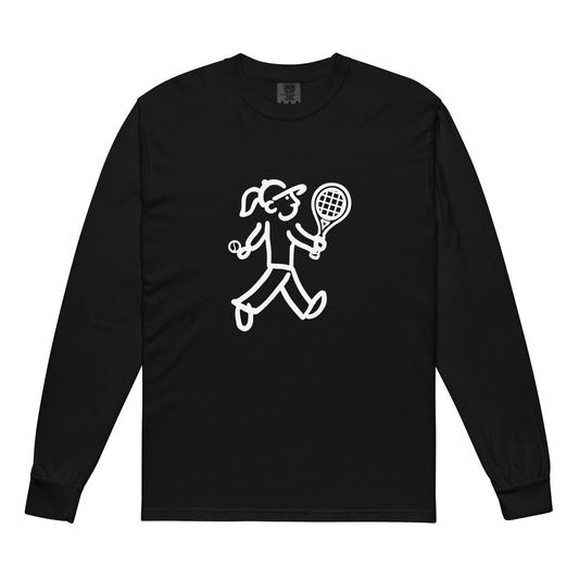 Walking Woman Plays Tennis White - Garment-Dyed Heavyweight Long-Sleeve T-Shirt