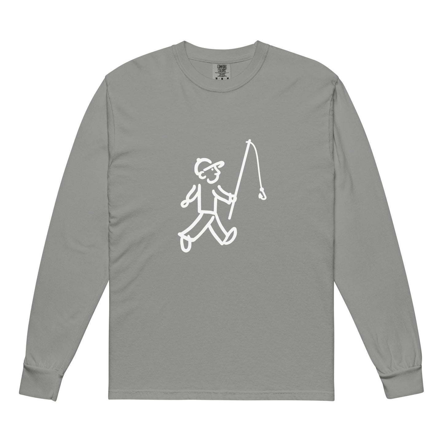 Walking Man goes Fishing White - Garment-Dyed Heavyweight Long-Sleeve T-Shirt