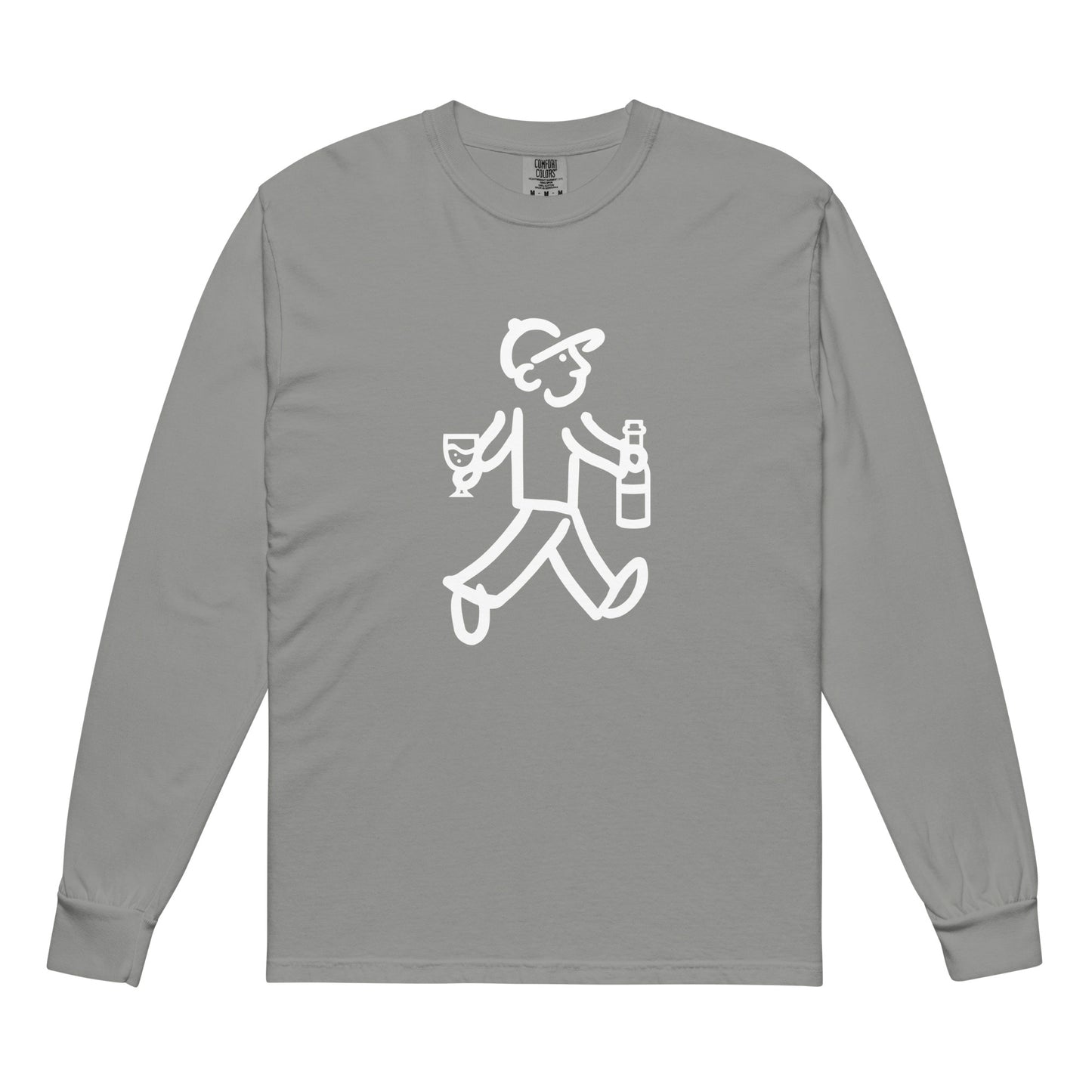 Walking Man goes Wine Tasting White - Garment-Dyed Heavyweight Long-Sleeve T-Shirt