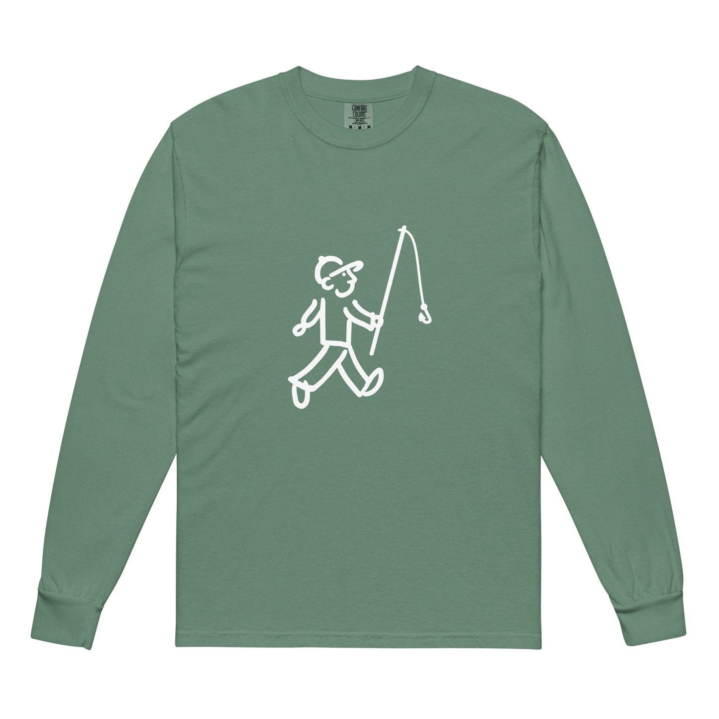 Walking Man goes Fishing White - Garment-Dyed Heavyweight Long-Sleeve T-Shirt