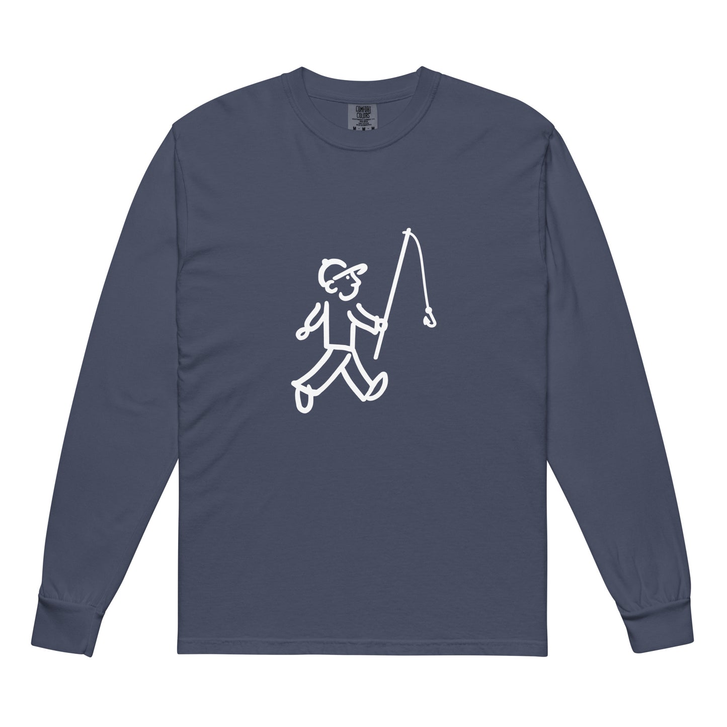 Walking Man goes Fishing White - Garment-Dyed Heavyweight Long-Sleeve T-Shirt