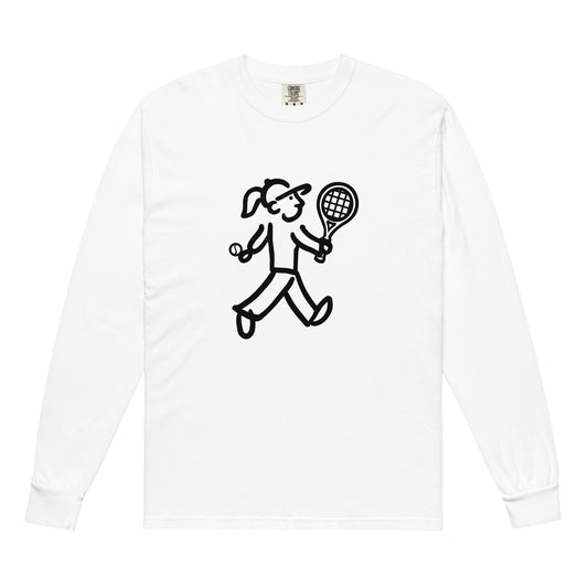 Walking Woman Plays Tennis Black - Garment-Dyed Heavyweight Long-Sleeve T-Shirt