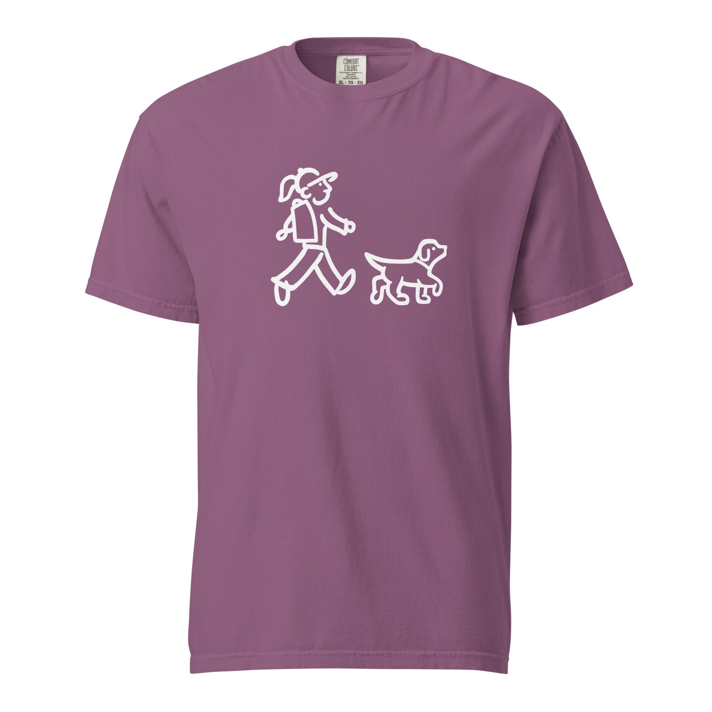 Walking Woman and Walking Dog (No Leash) White - Unisex Garment-Dyed Heavyweight T-Shirt