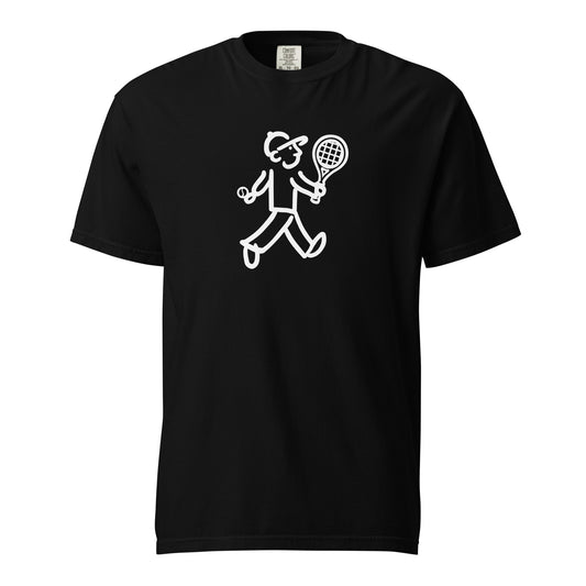 Walking Man plays Tennis White - Unisex Garment-Dyed Heavyweight T-Shirt