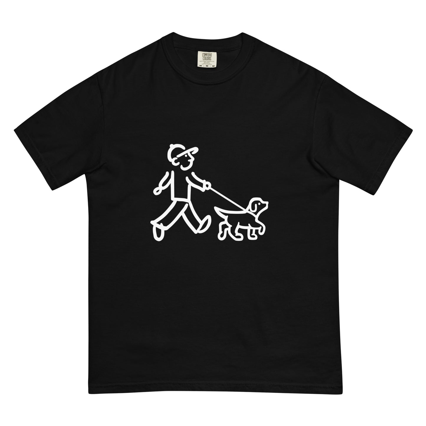 Walking Man walks his Dog with Leash White - Unisex Garment-Dyed Heavyweight T-Shirt