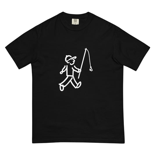 Walking Man goes Fishing White - Unisex Garment-Dyed Heavyweight T-Shirt