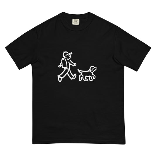 Walking Man with Walking Dog and No Leash - Unisex garment-dyed heavyweight t-shirt