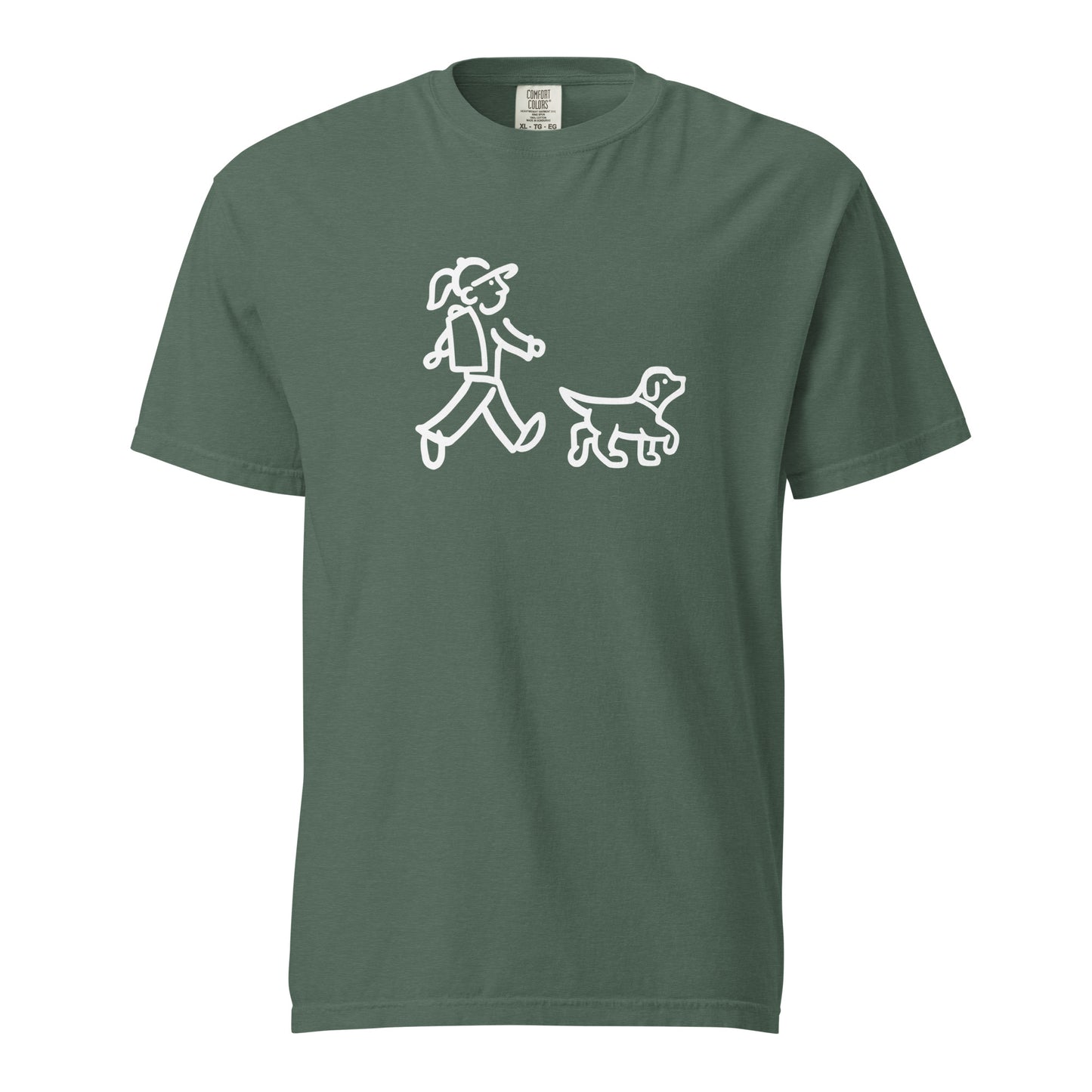 Walking Woman and Walking Dog (No Leash) White - Unisex Garment-Dyed Heavyweight T-Shirt