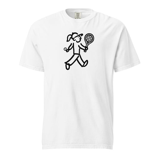 Walking Woman Plays Tennis Black - Unisex Garment-Dyed Heavyweight T-Shirt