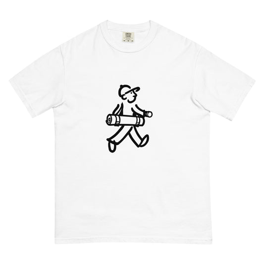 Walking Man does Yoga Black - Unisex Garment-Dyed Heavyweight T-Shirt