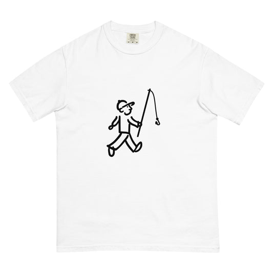 Walking Man goes Fishing Black - Unisex Garment-Dyed Heavyweight T-Shirt