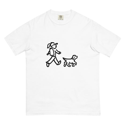 Walking Woman and Walking Dog with No Leash - Unisex garment-dyed heavyweight t-shirt