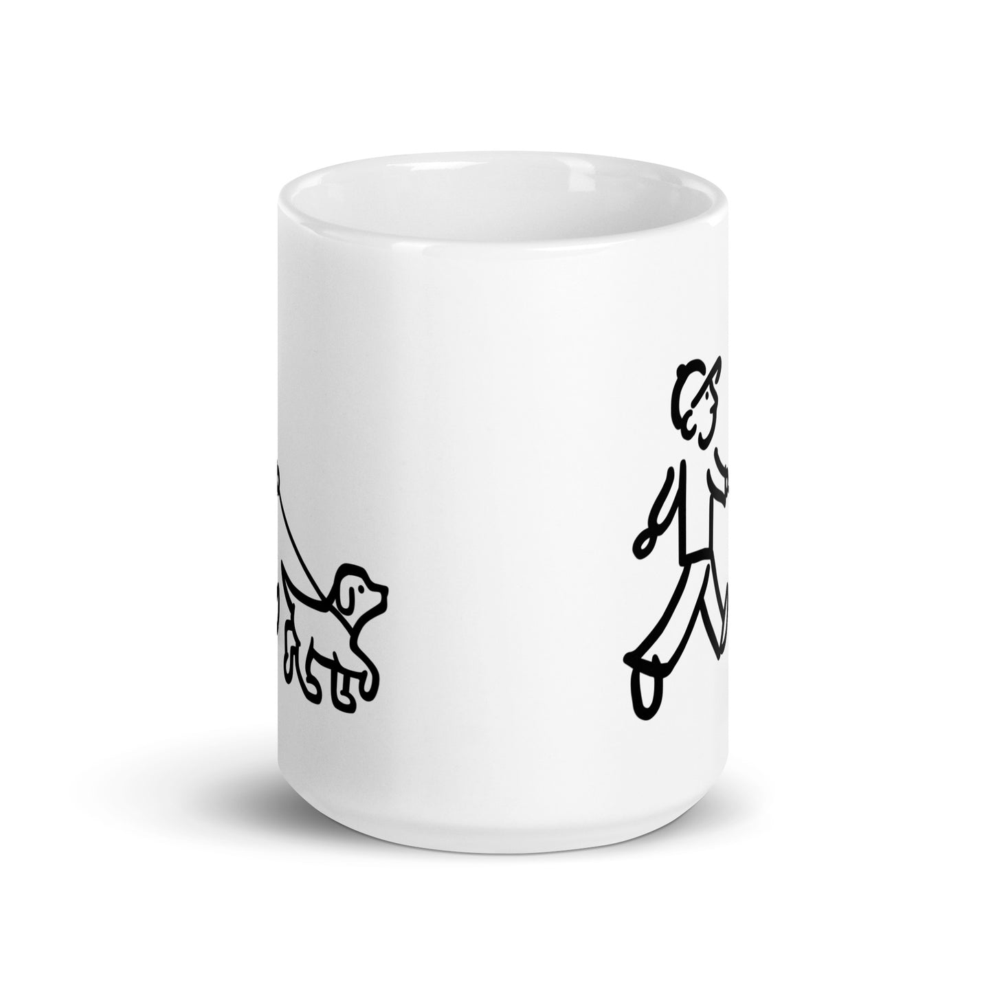 Walking Man walks his Dog with Leash Coffee Mug - White Glossy Mug