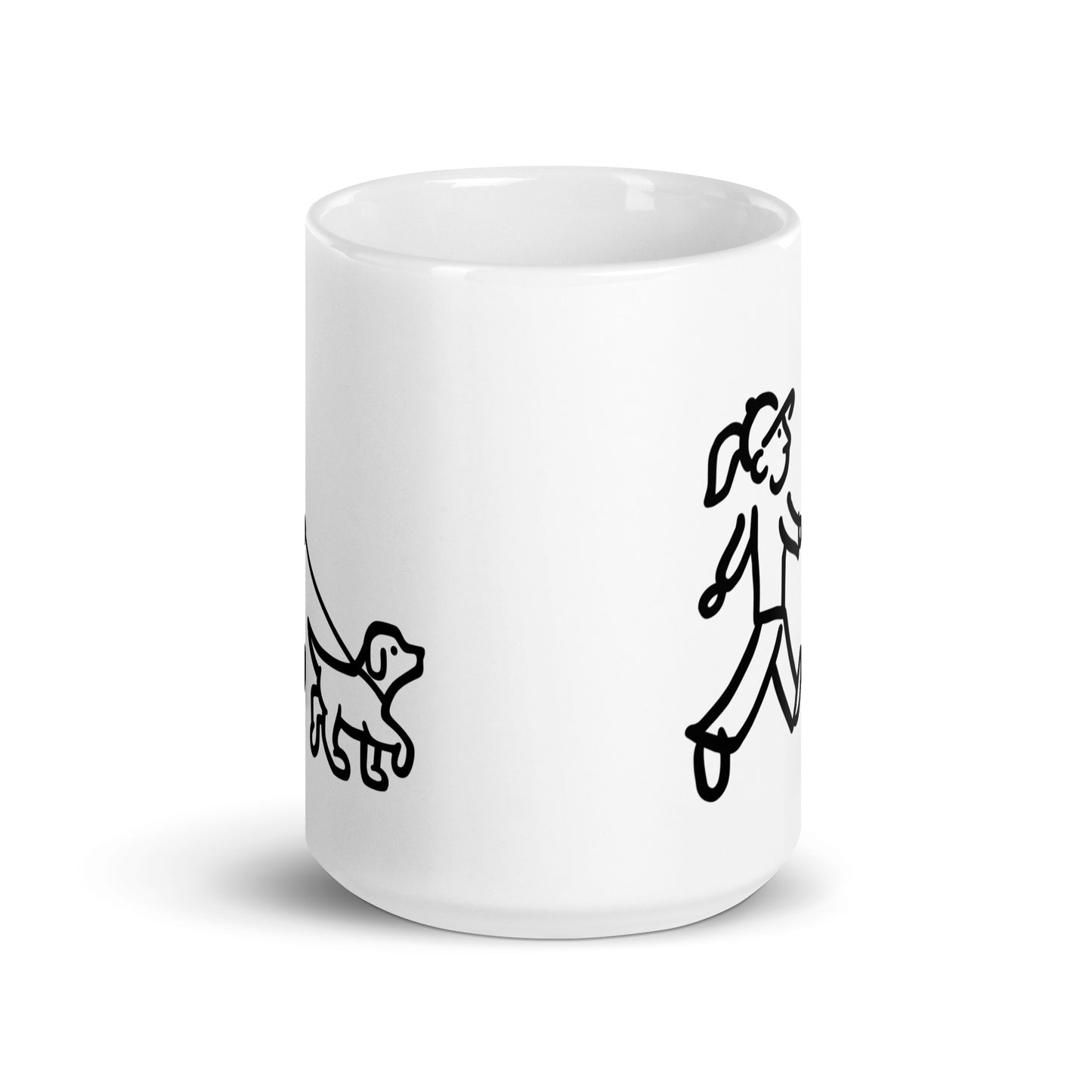 Walking Woman with Walking Dog with Leash Coffee Mug  - White Glossy Mug