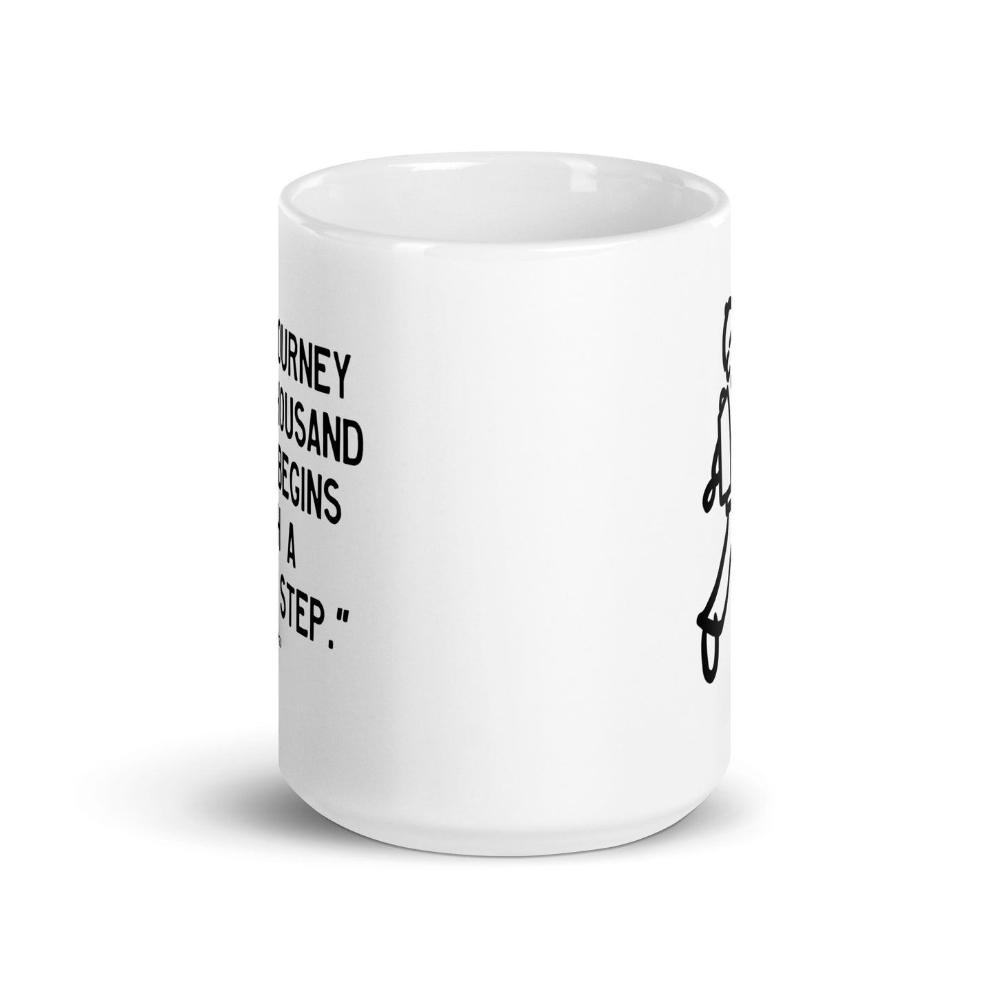 Walking Man Journey Begins Quoted Mug - White Glossy Mug