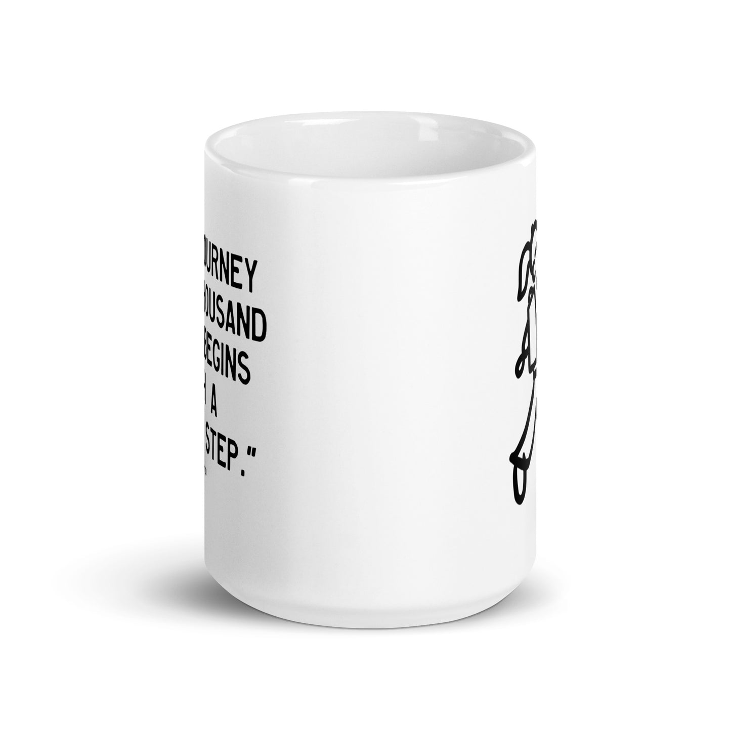 Walking Woman Journey Begins Quoted Mug - White Glossy Mug