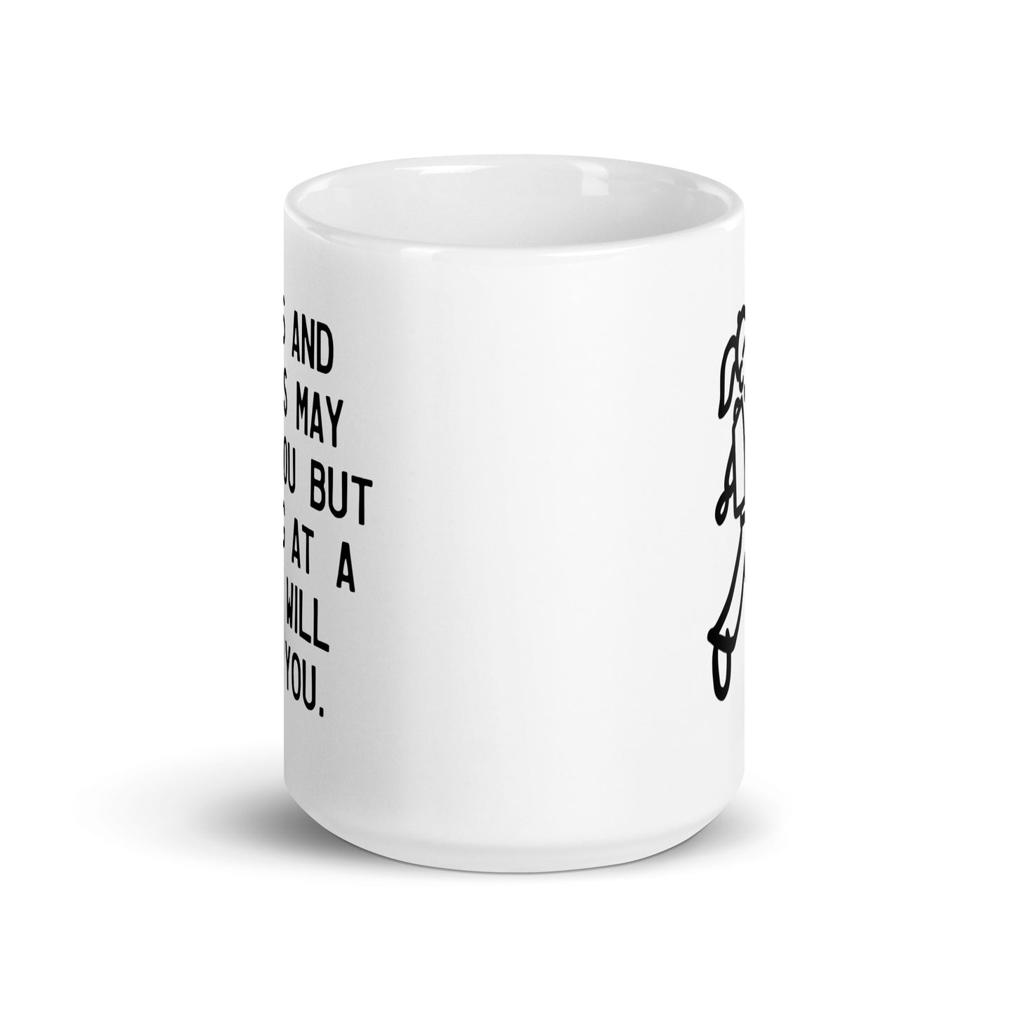 Walking Woman Bears & Sharks Quoted Mug - White Glossy Mug