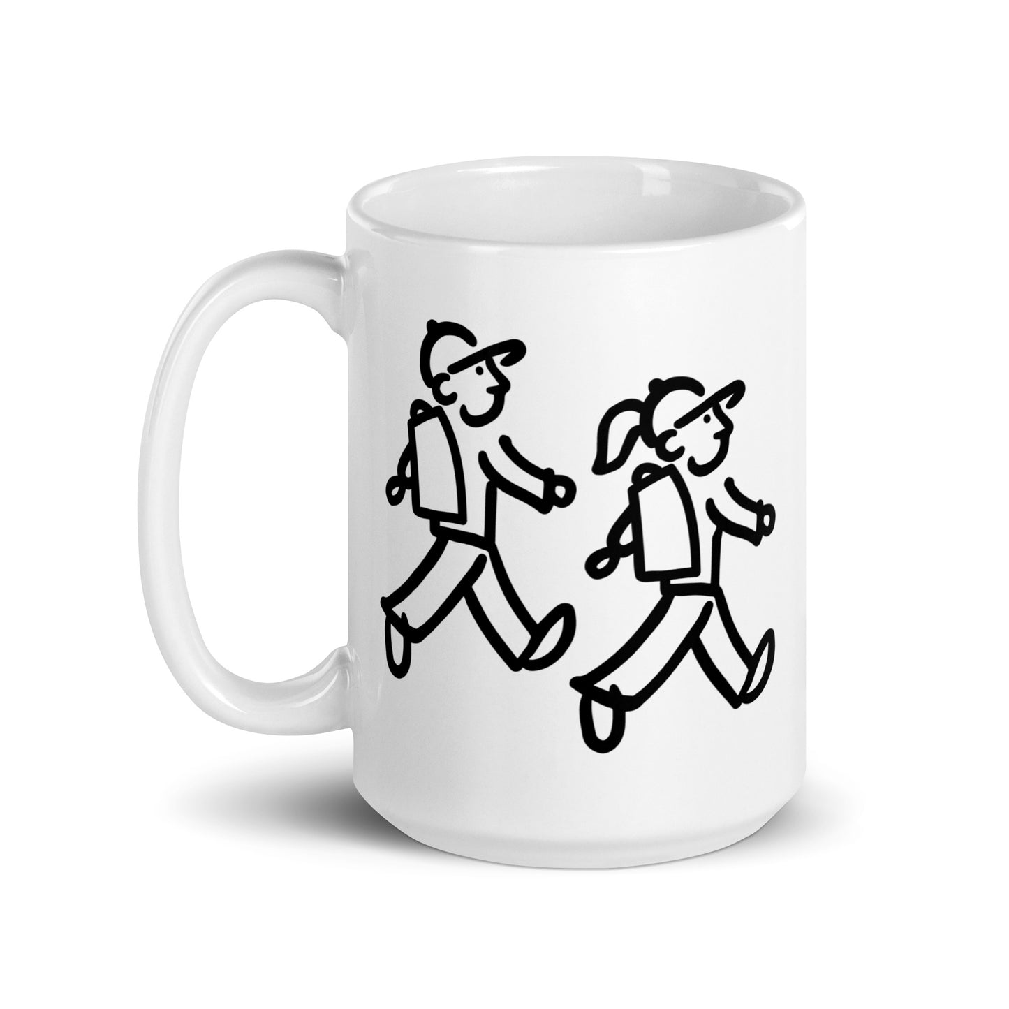 Walking Friends (Walking Man and Walking Woman) Coffee Mug - White glossy mug