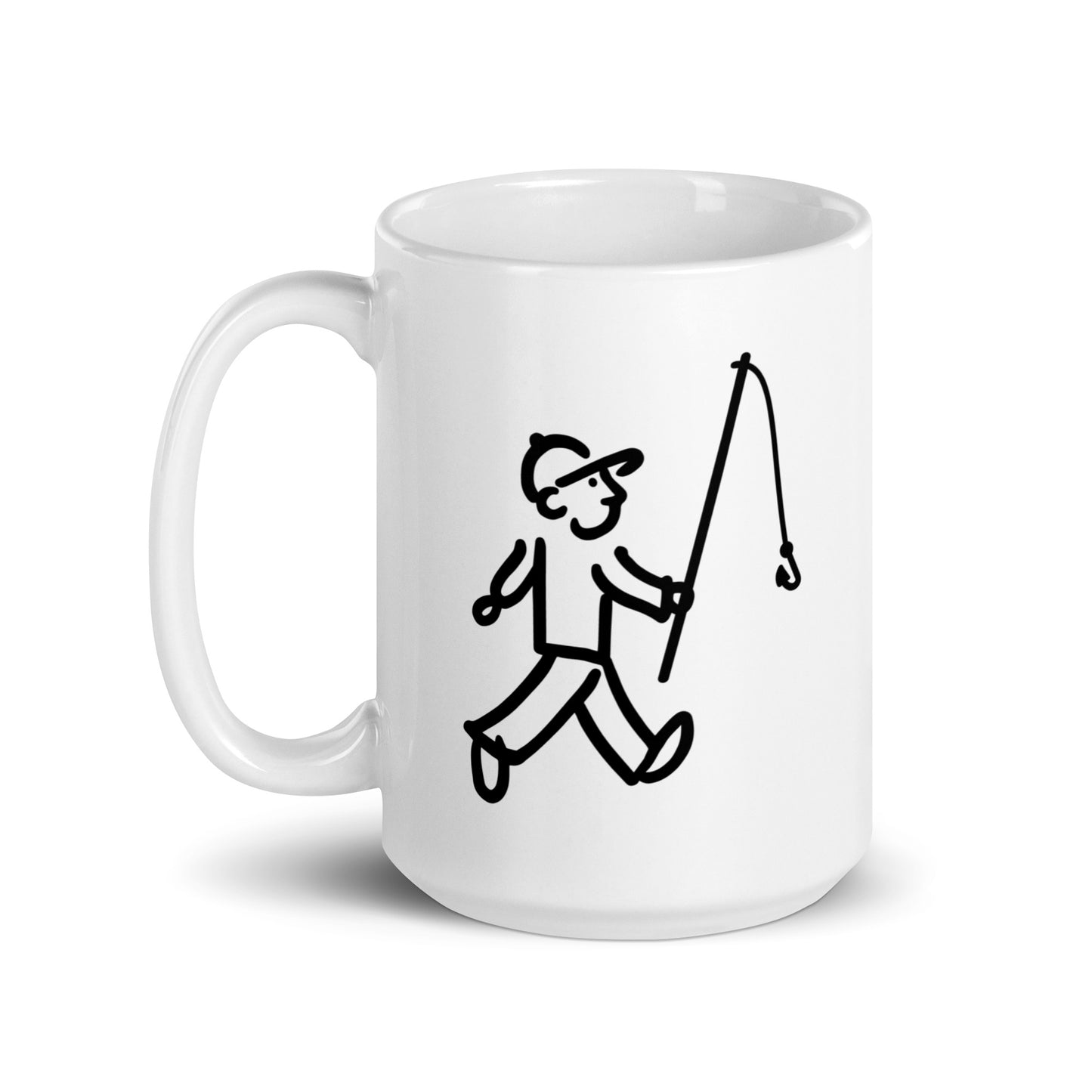 Walking Man goes Fishing Coffee Mug - White Glossy Mug