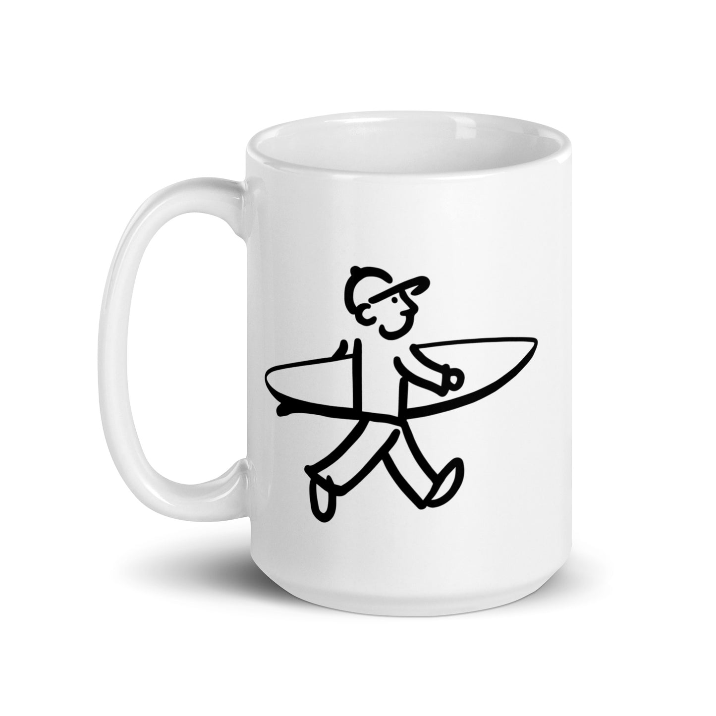 Walking Man Goes Surfing - White glossy mug