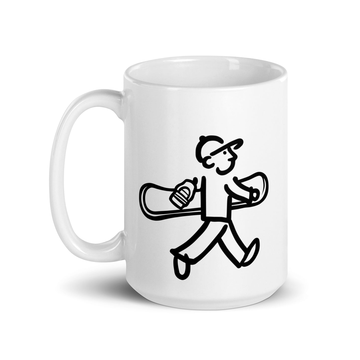 Walking Man Goes Snowboarding - White glossy mug