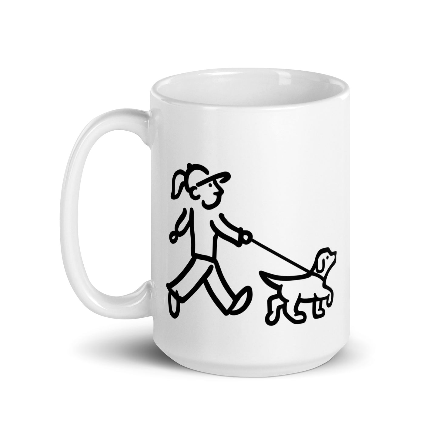 Walking Woman with Walking Dog with Leash Coffee Mug  - White Glossy Mug