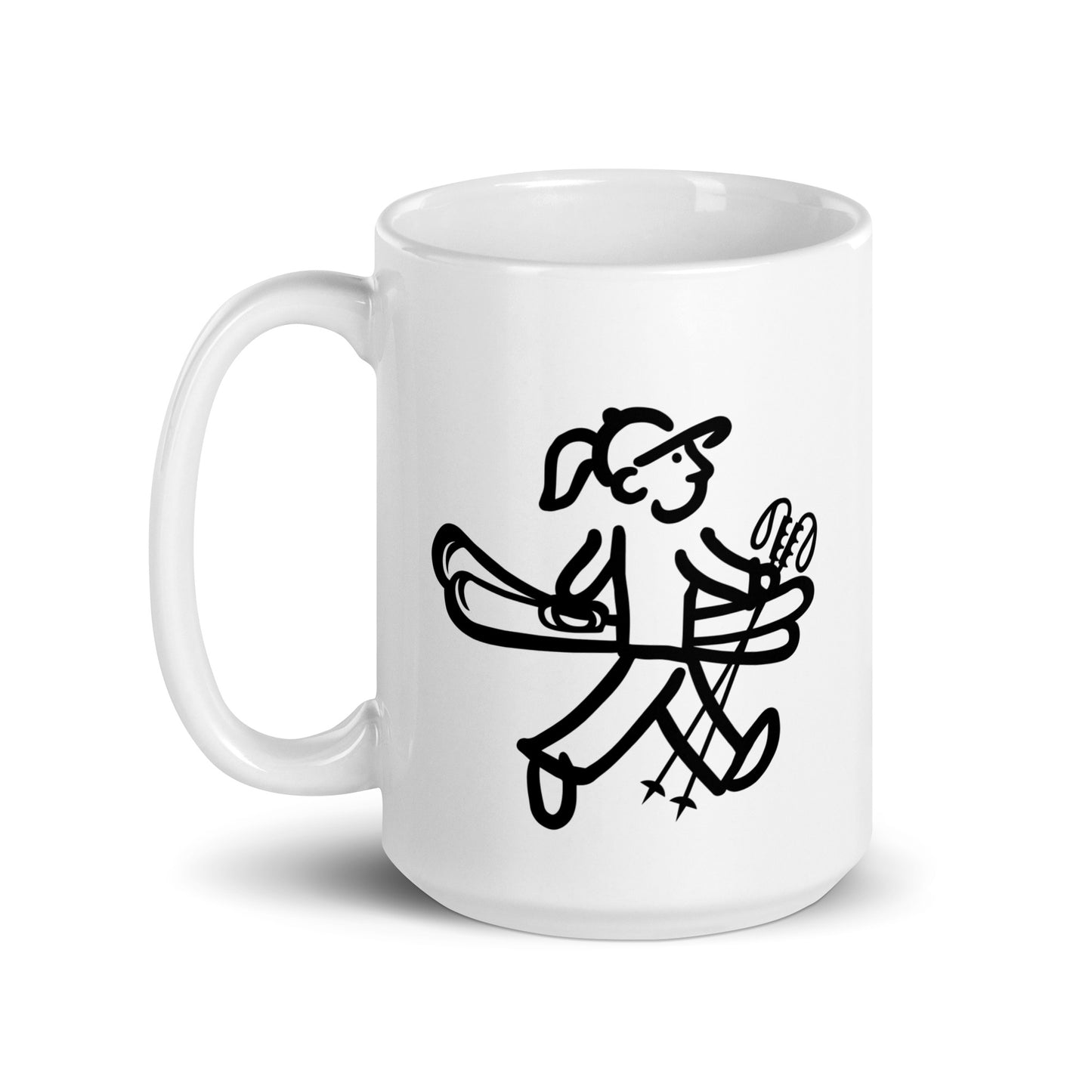 Walking Woman goes Skiing Coffee Mug - White Glossy Mug