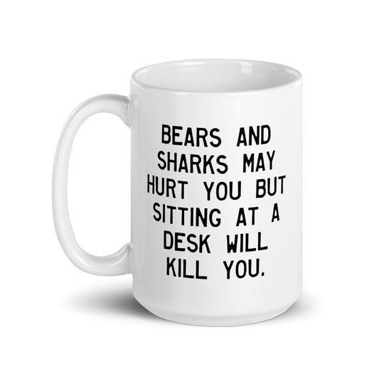 Walking Man Bears & Sharks Quoted Mug - White Glossy Mug