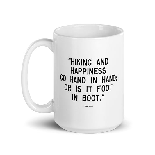 Walking Woman Hiking Happiness Quoted Mug - White Glossy Mug