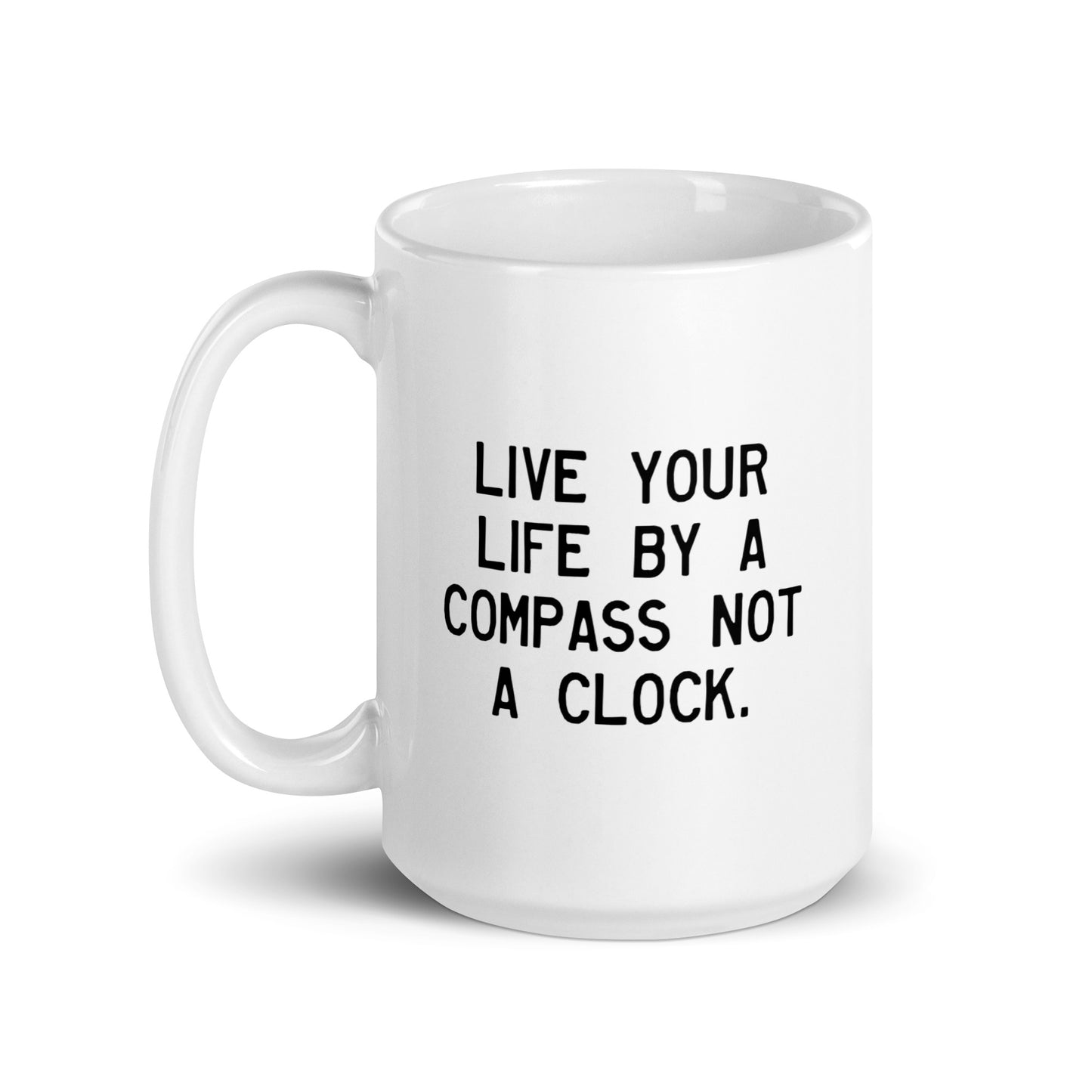 Walking Woman By a Compass Quoted Mug - White Glossy Mug