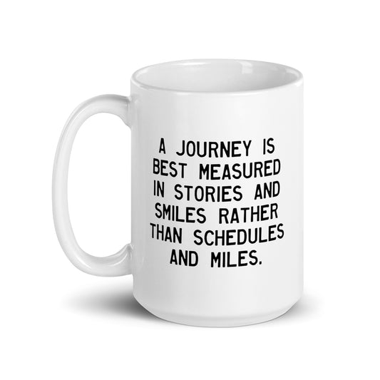 Walking Woman Stories & Smiles Quoted Mug - White Glossy Mug