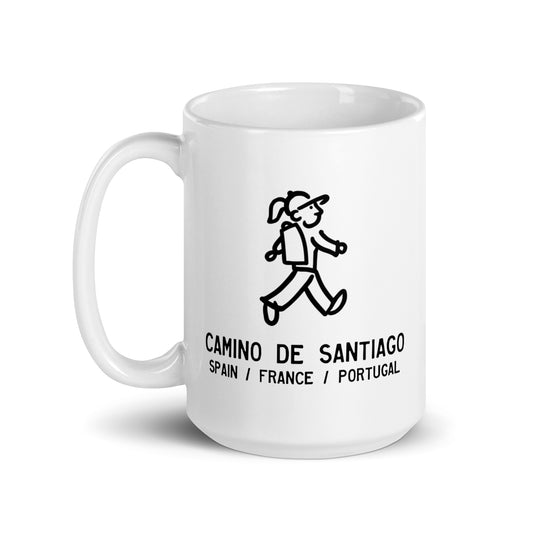 Walking Woman does the Camino De Santiago - White glossy mug