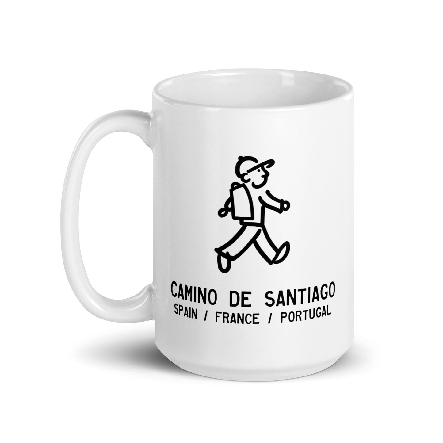 Walking Man walks the Camnio De Santiago - White glossy mug