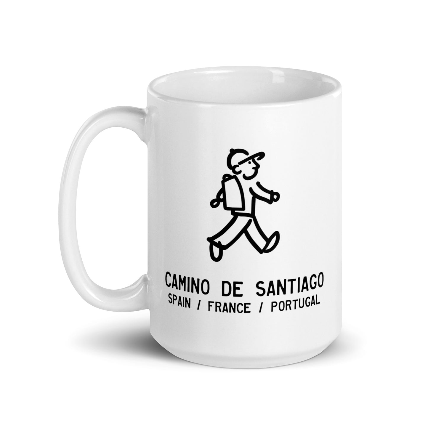 Walking Man walks the Camnio De Santiago - White glossy mug