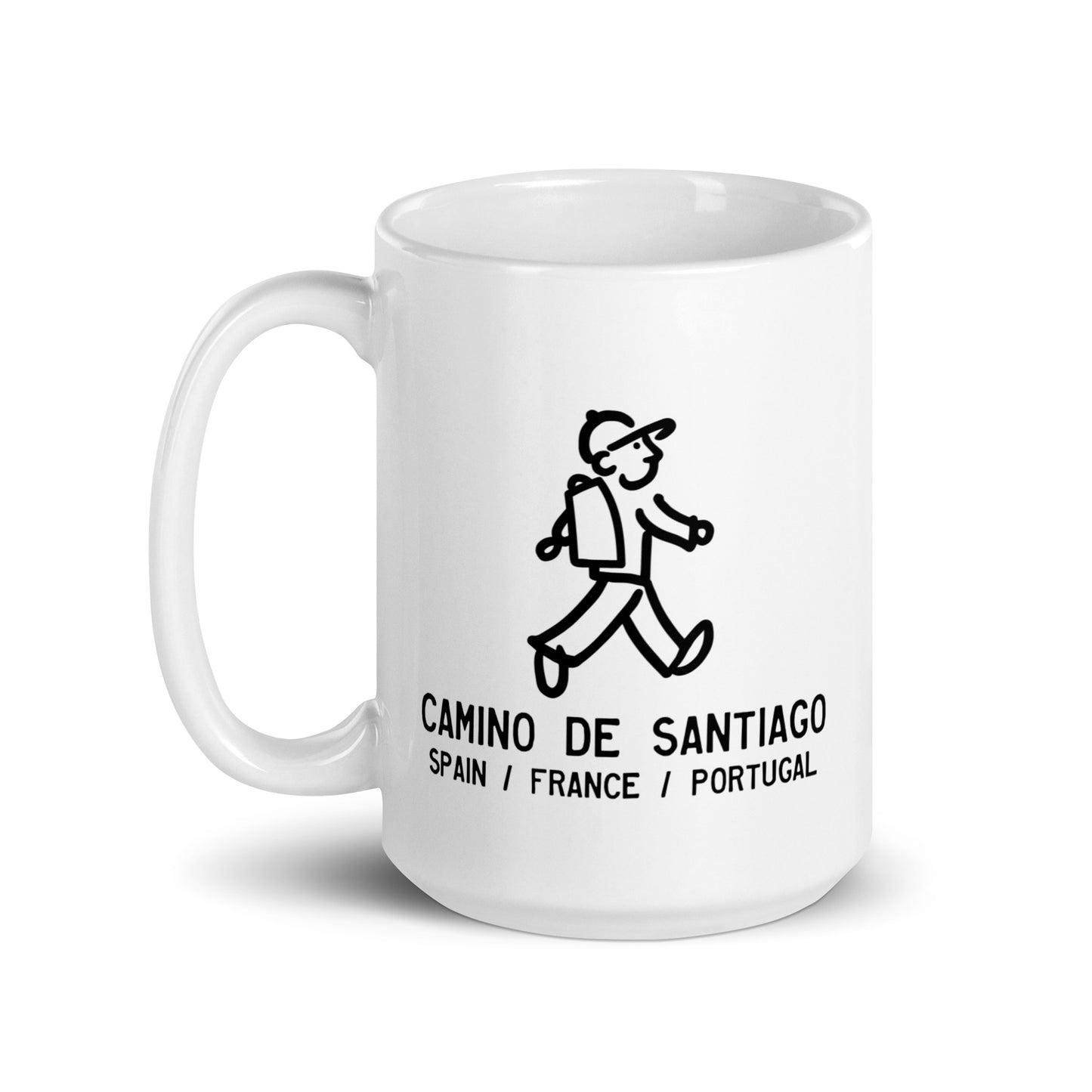 Walking Man walks the Camnio De Santiago - White glossy mug