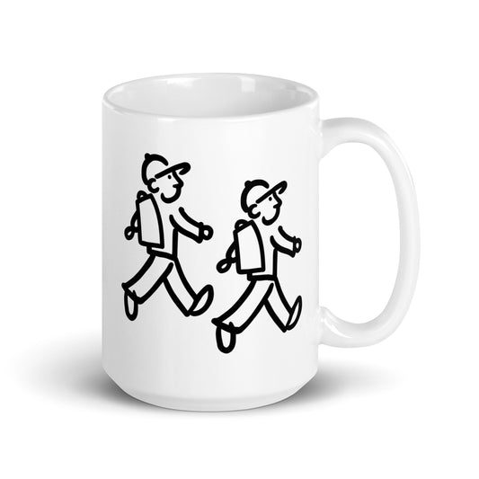 Walking Friends (Walking Man x2) - White glossy mug