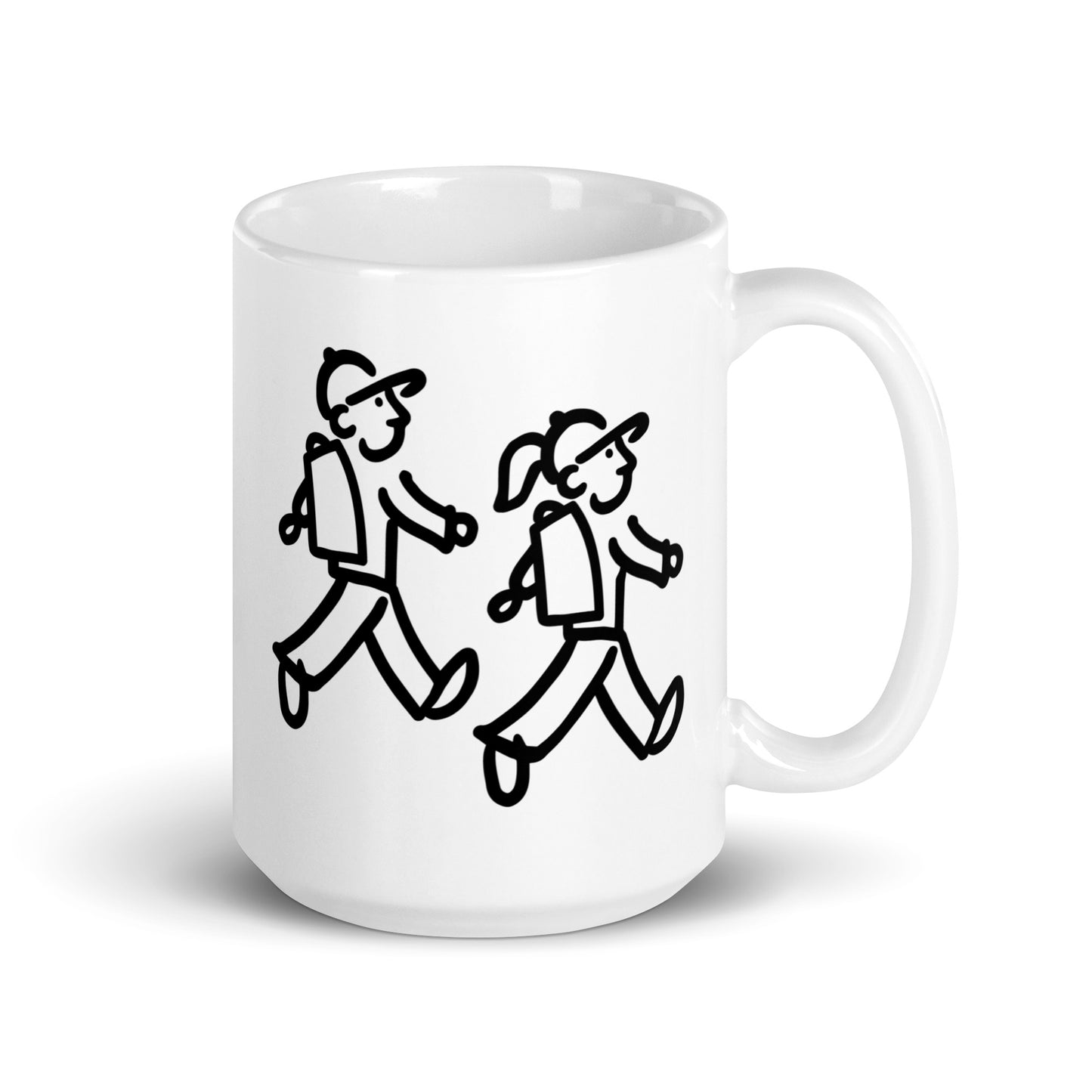 Walking Friends (Walking Man and Walking Woman) Coffee Mug - White glossy mug